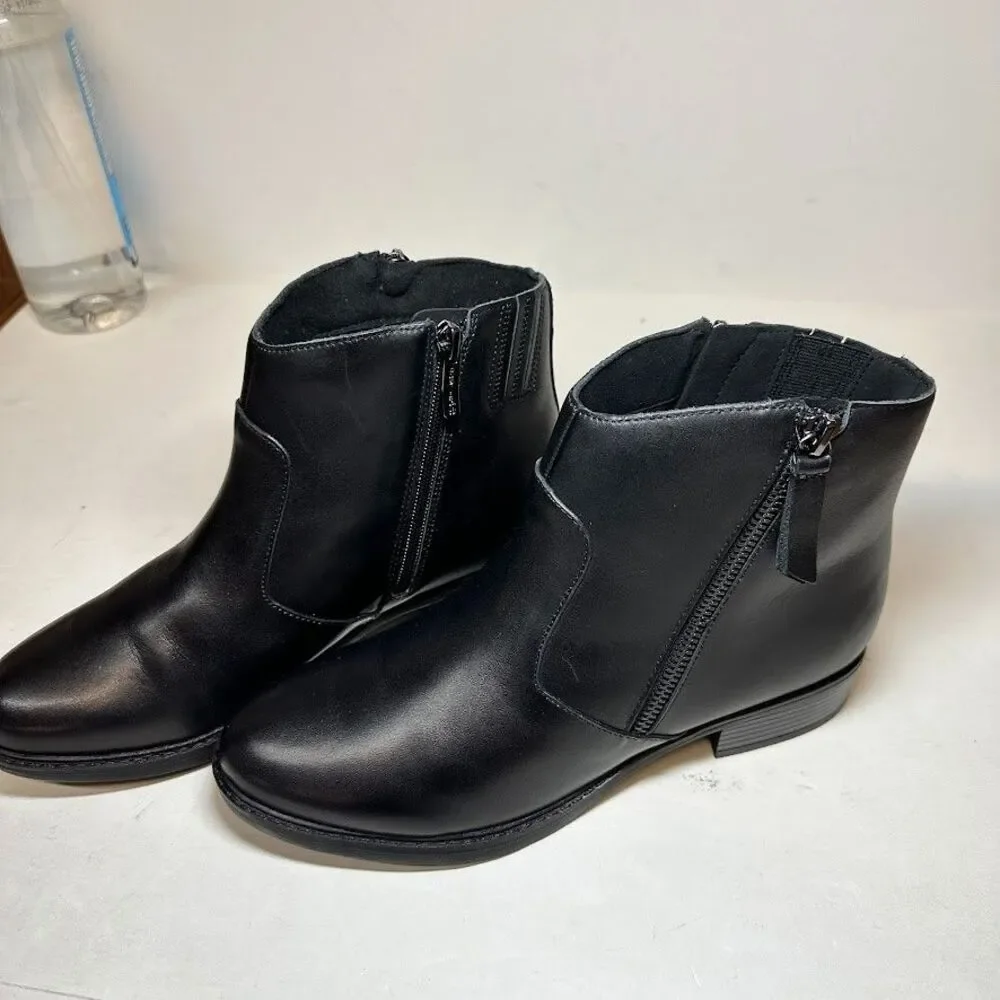 Easy Spirit Womens 10 M Black Lacy Leather Double Zipper Ankle Booties NIB OL7